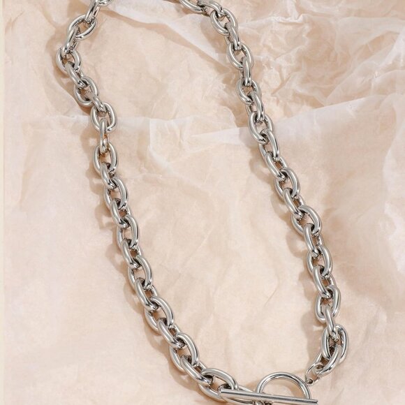 18k Silver Chunky Necklace Women Men Layered Hammered Thick Silver Layering - Picture 7 of 7